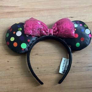 Disney Parks Polka Dot Mouse Ears Headband with Pink Bow